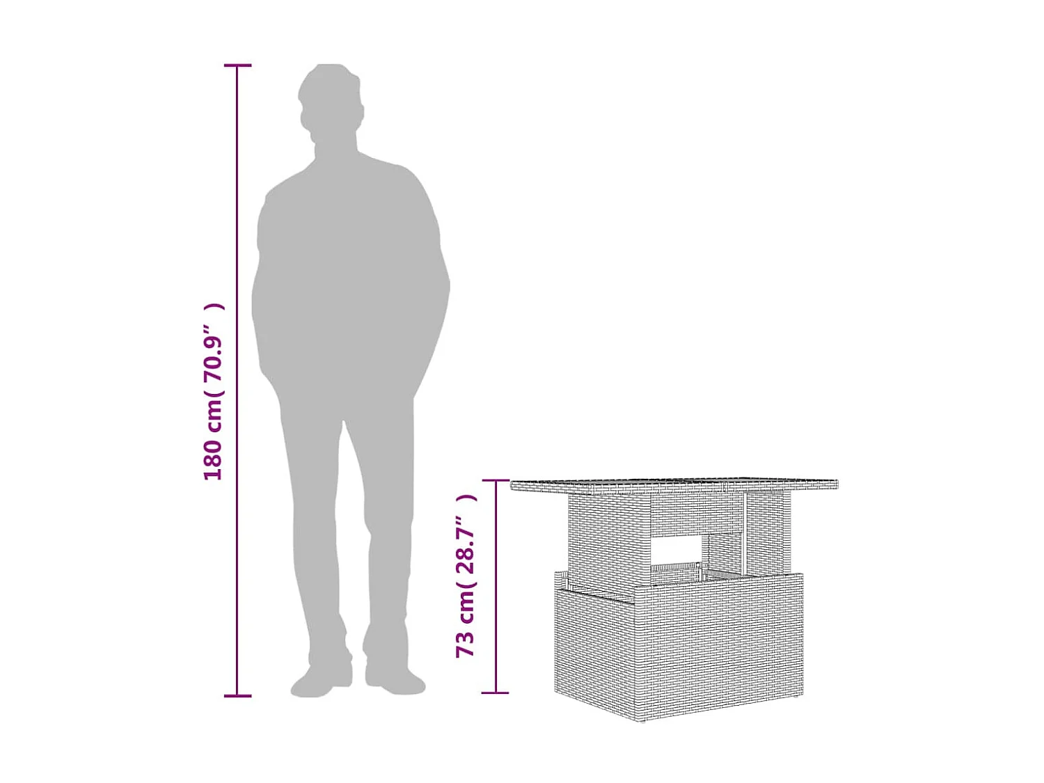 Table de jardin gris 100x55x73 cm résine tressée et bois acacia