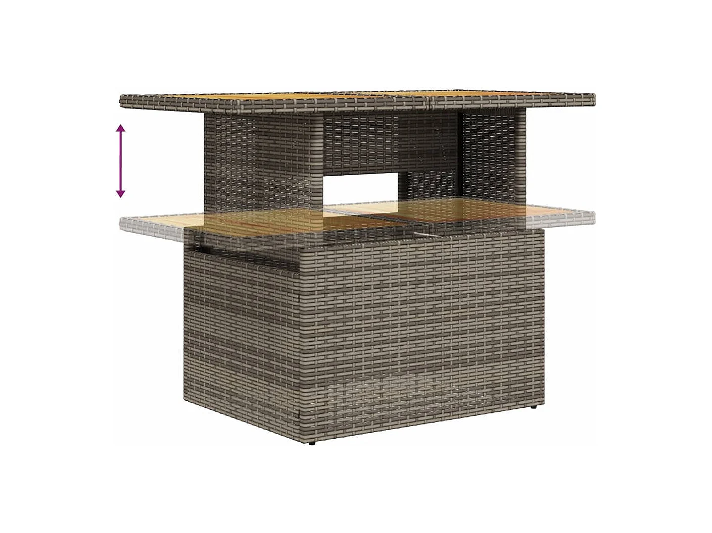 Table de jardin gris 100x55x73 cm résine tressée et bois acacia