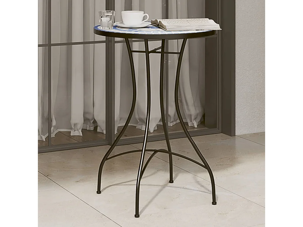Tavolino da Bistrot con Mosaico Blu e Bianco Ø50x70 cm Ceramica