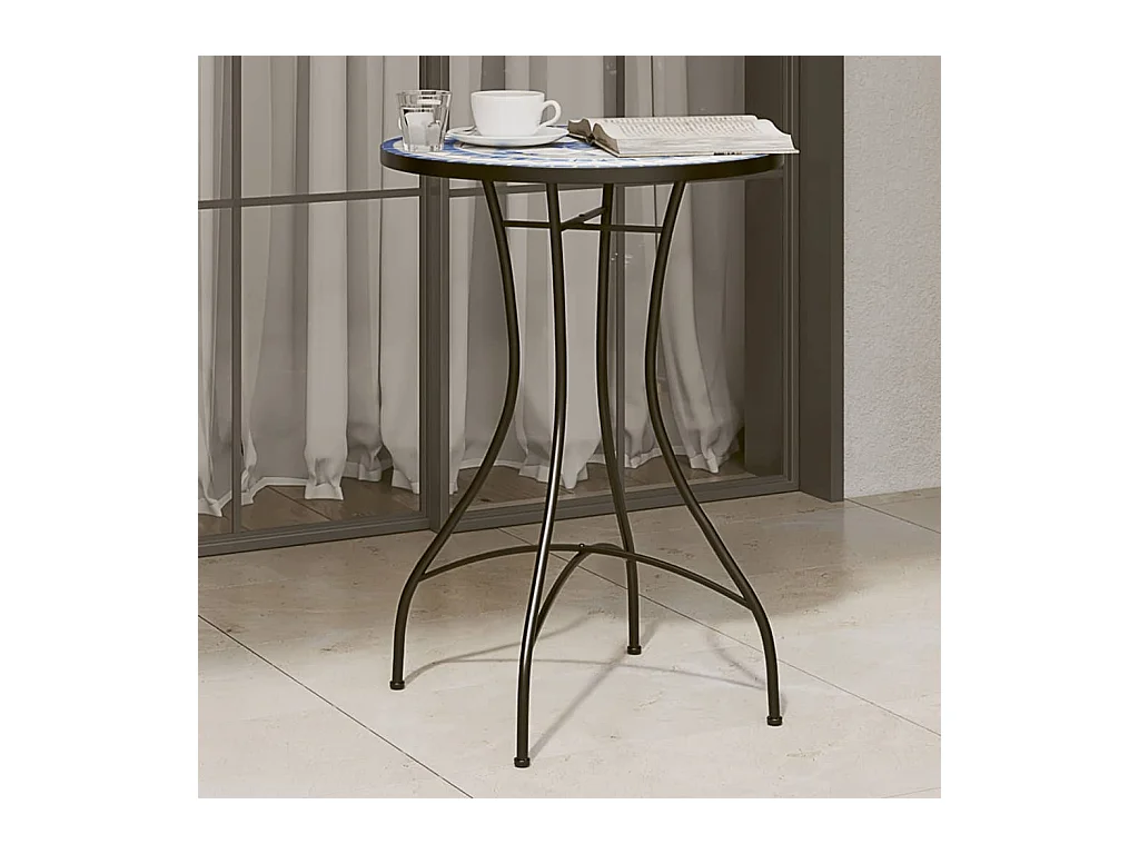 Table de bistro mosaïque bleu et blanc Ø50x70 cm céramique