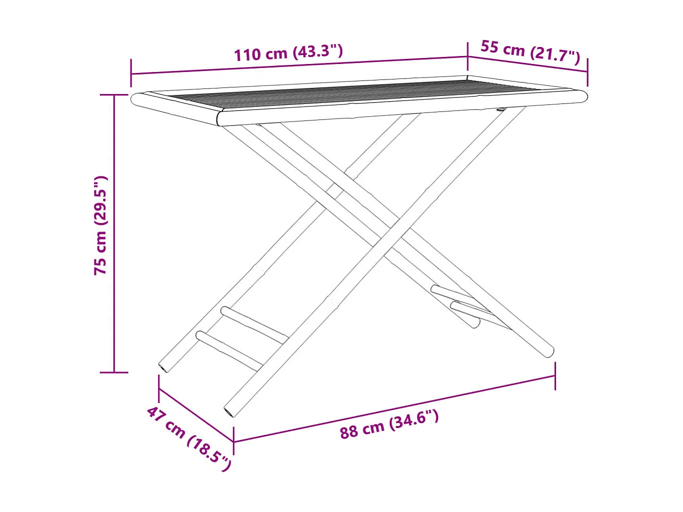 Table de jardin pliable 110x55x75 cm bambou