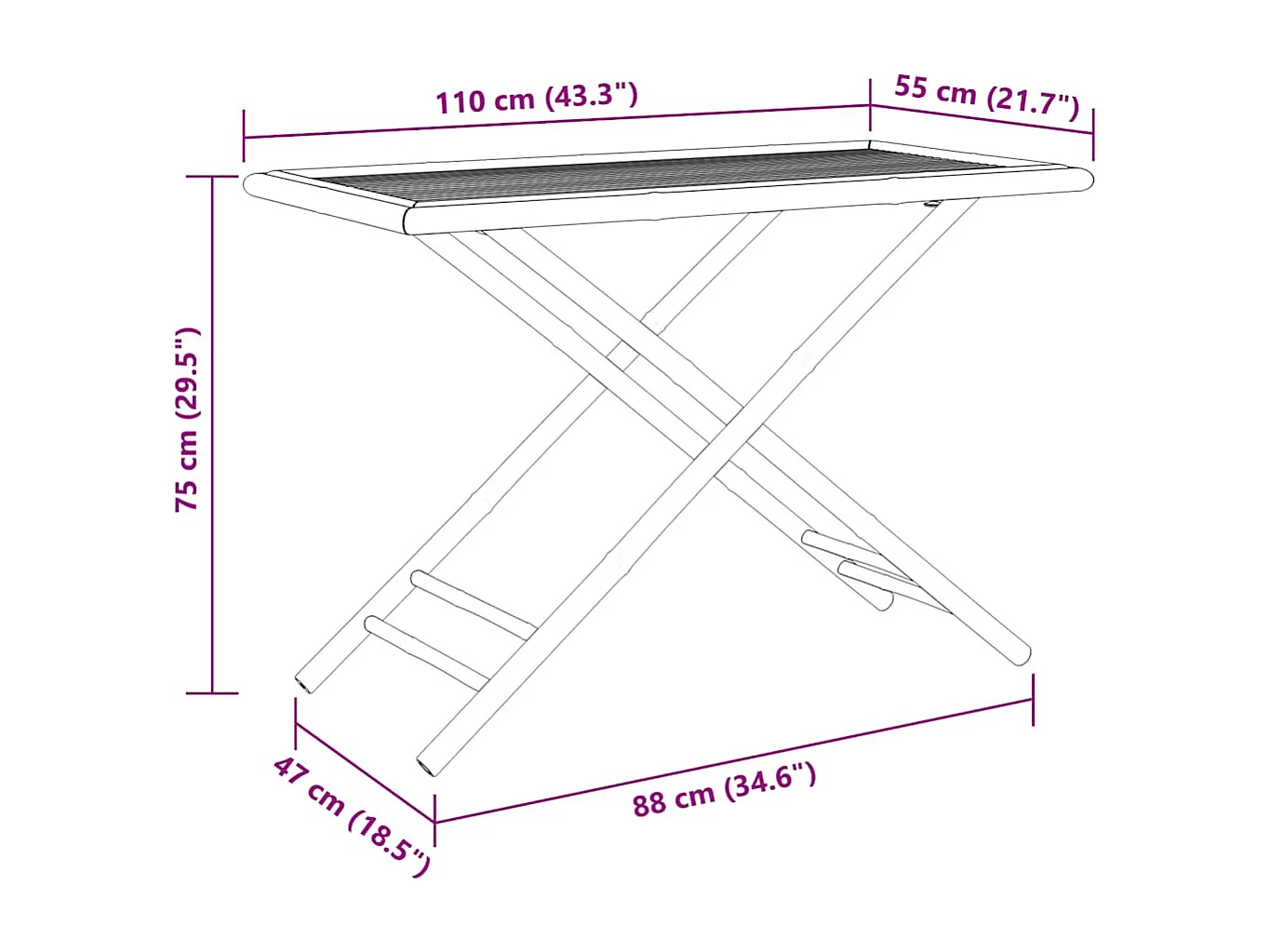 Table de jardin pliable 110x55x75 cm bambou