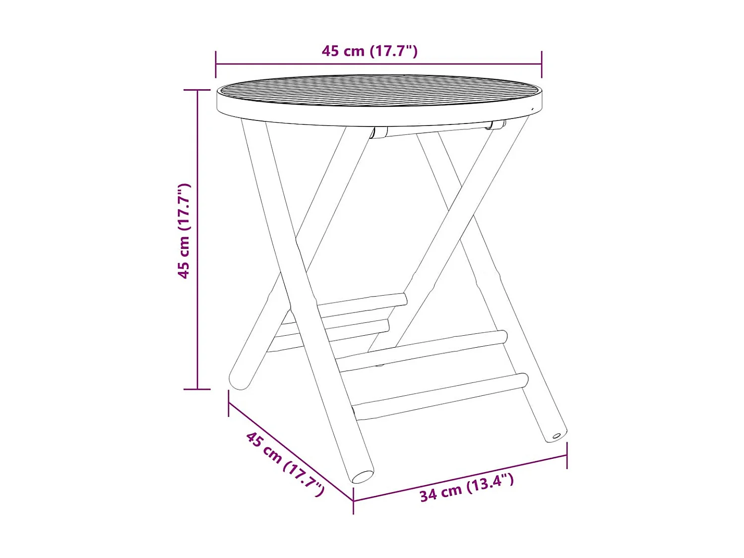Table de jardin pliable Ø45x45 cm bambou
