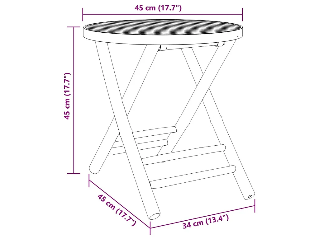 Table de jardin pliable Ø45x45 cm bambou