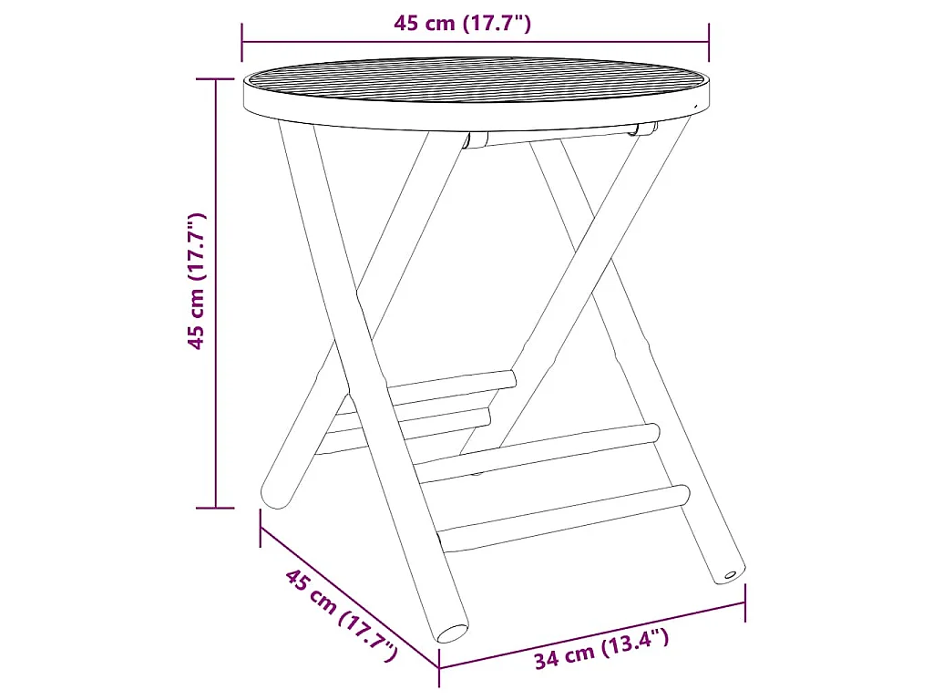 Table de jardin pliable Ø45x45 cm bambou