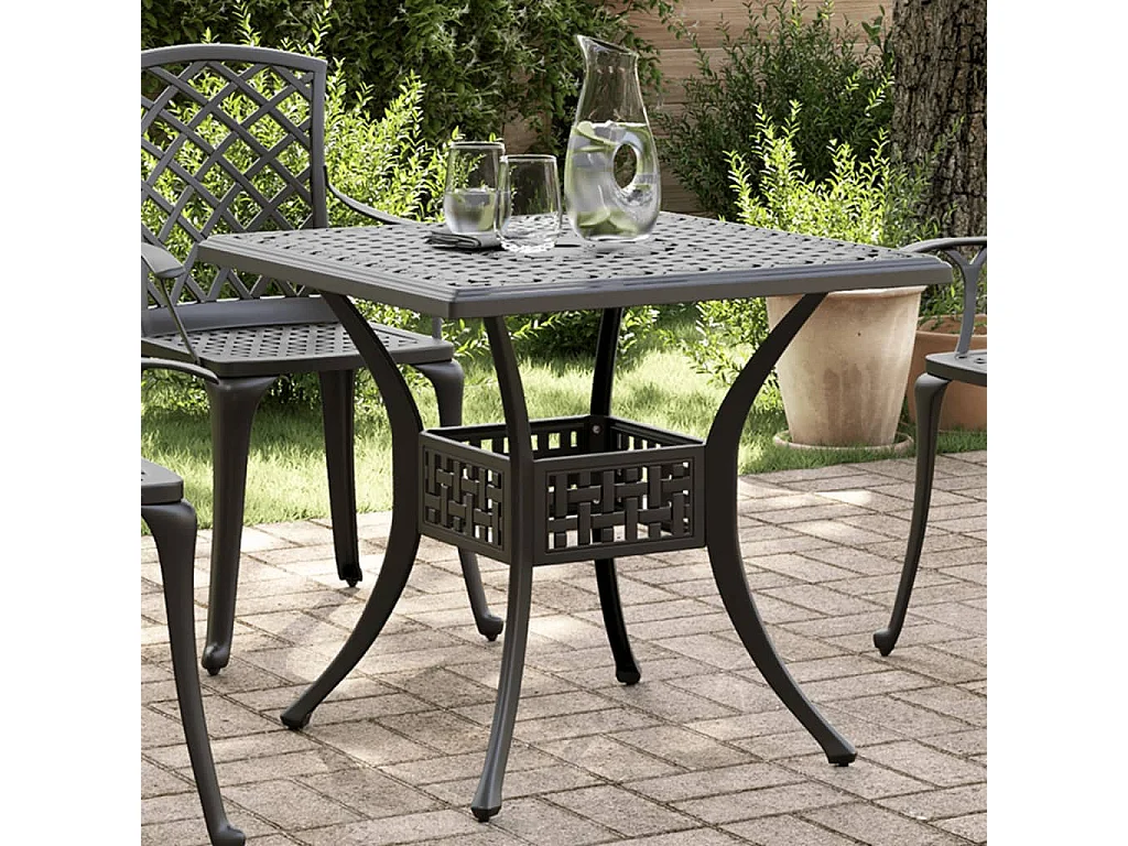 Tavolo da Giardino Nero 80x80x75 cm in Alluminio Pressofuso