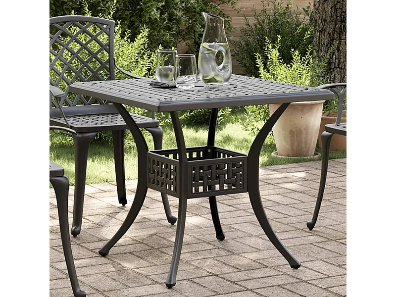 Tavolo da Giardino Nero 80x80x75 cm in Alluminio Pressofuso
