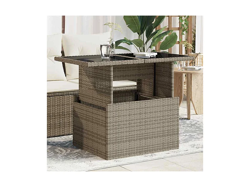 Tavolo da Giardino Piano in Vetro Grigio 100x55x73cm Polyrattan