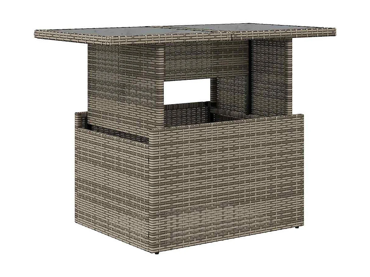 Table de jardin dessus en verre gris 100x55x73cm résine tressée