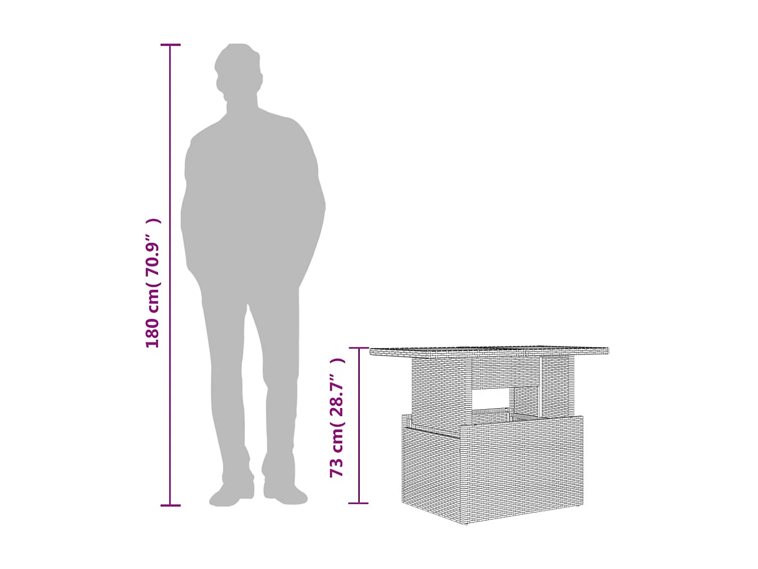 Table de jardin dessus en verre gris 100x55x73cm résine tressée