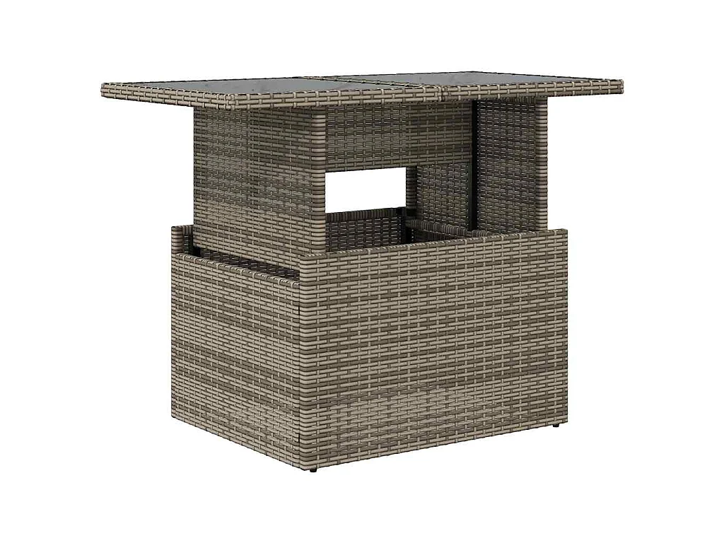 Table de jardin dessus en verre gris 100x55x73cm résine tressée