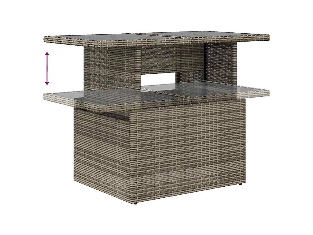 Table de jardin dessus en verre gris 100x55x73cm résine tressée