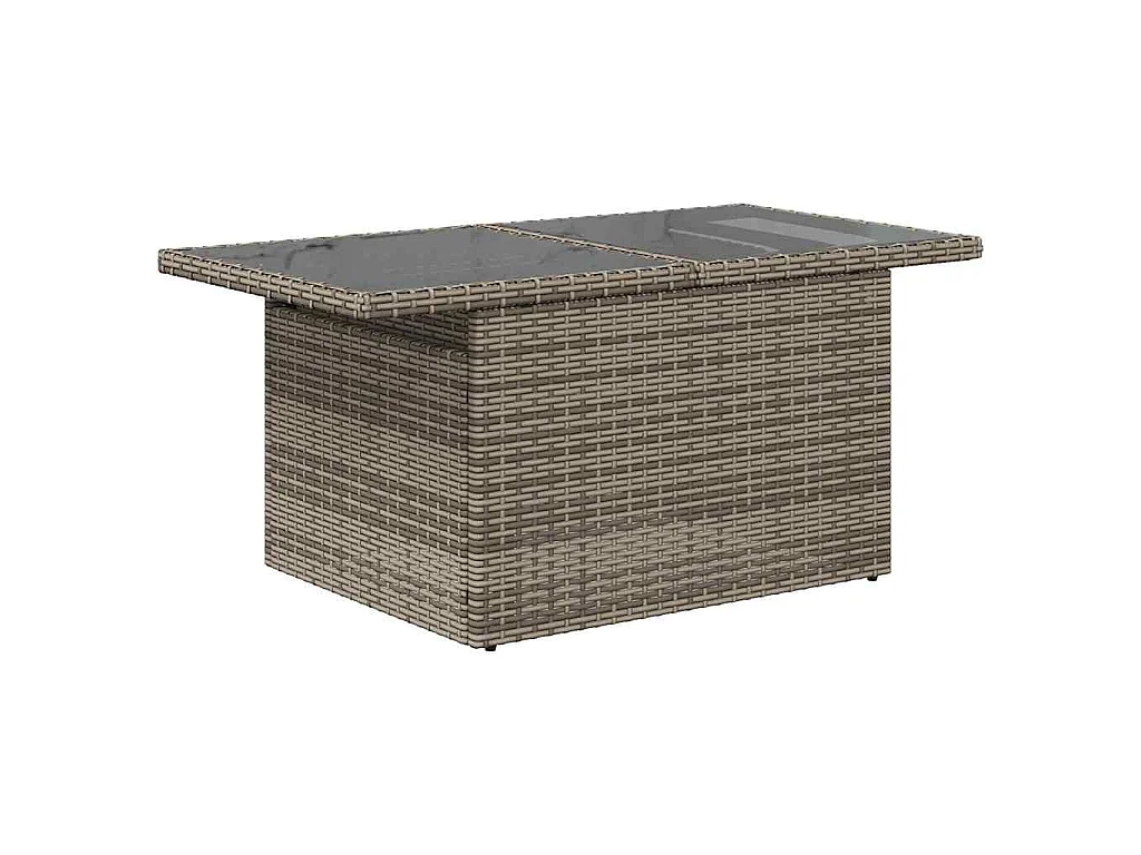 Table de jardin dessus en verre gris 100x55x73cm résine tressée