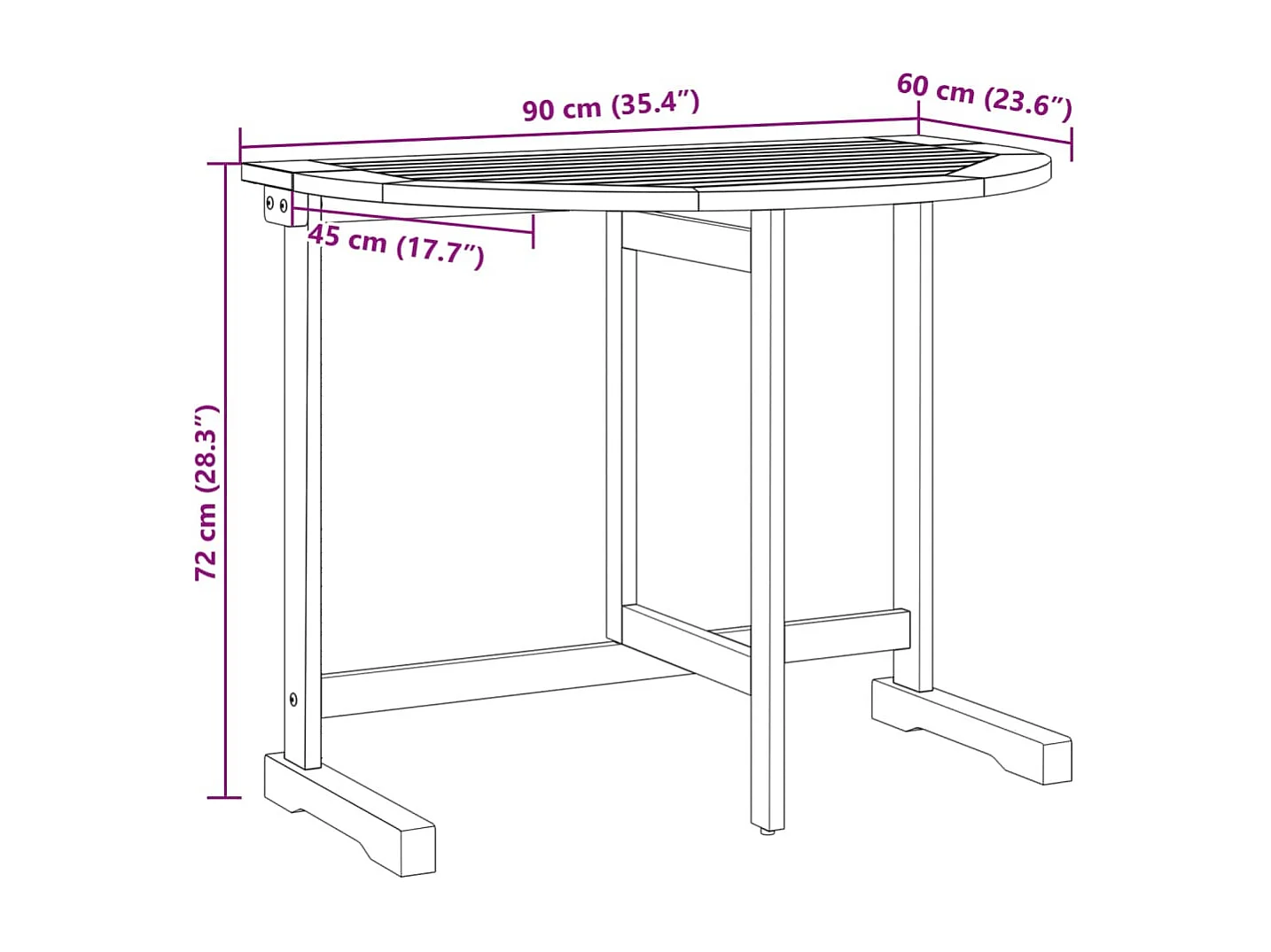 Table pliable de balcon 90x60x72 cm bois d'acacia solide