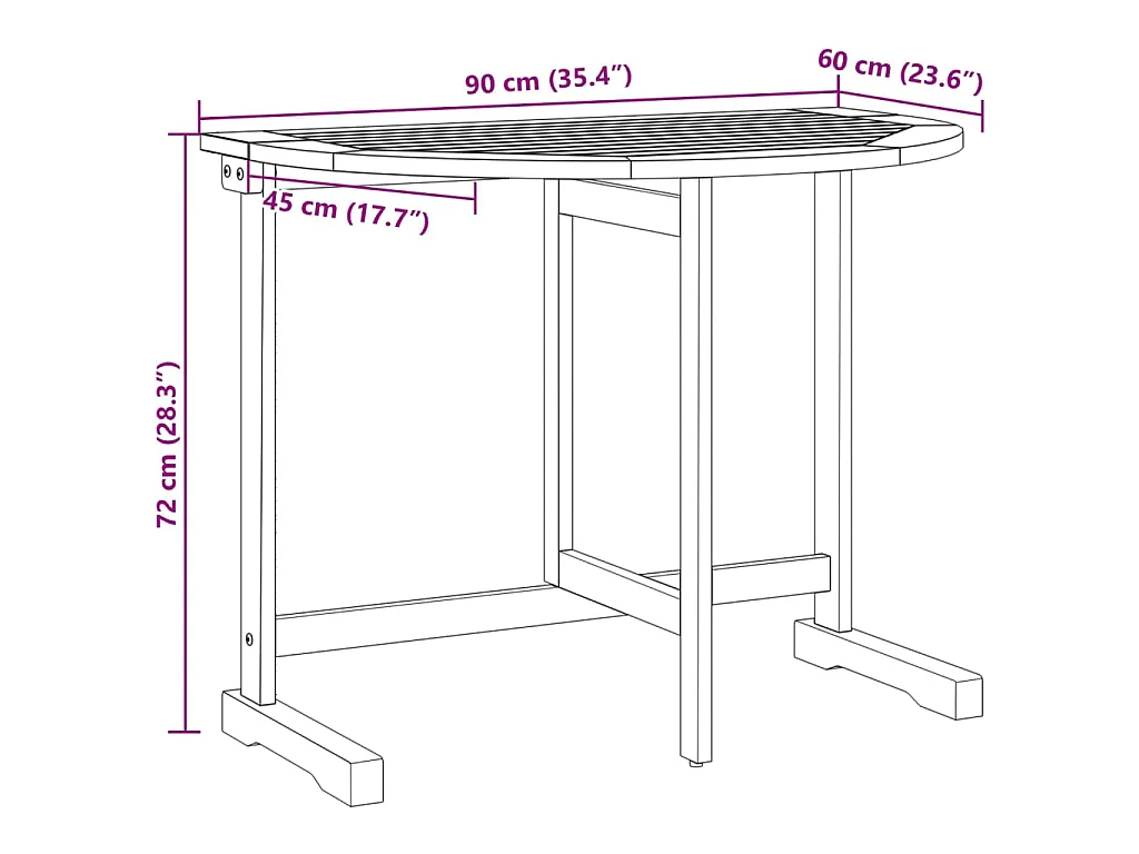 Mesa de varanda dobrável 90x60x72 cm madeira de acácia maciça