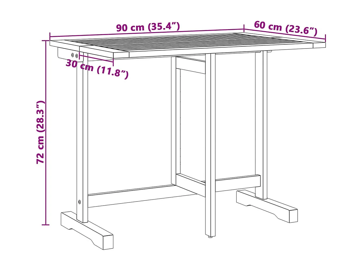 Mesa de varanda dobrável 90x60x72 cm madeira de acácia maciça