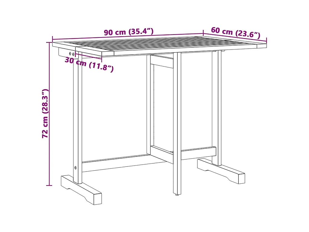 Table pliable de balcon 90x60x72 cm bois d'acacia solide