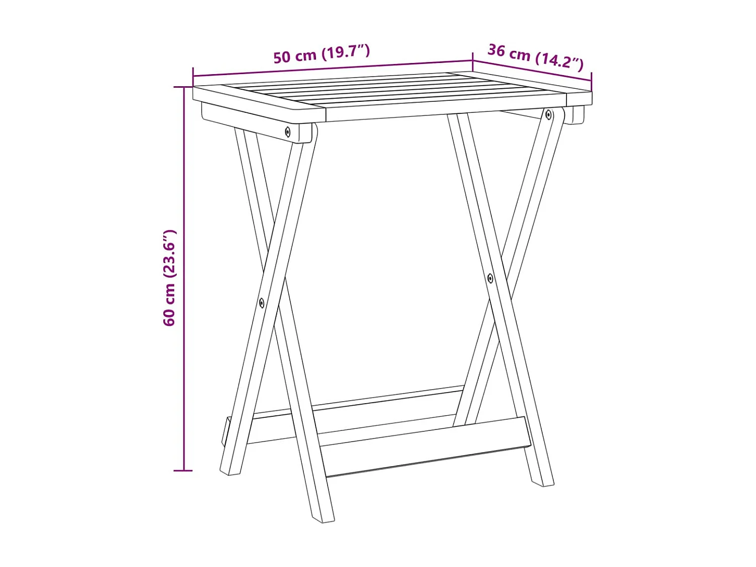 Table pliable de jardin 50x36x60 cm bois d'acacia solide