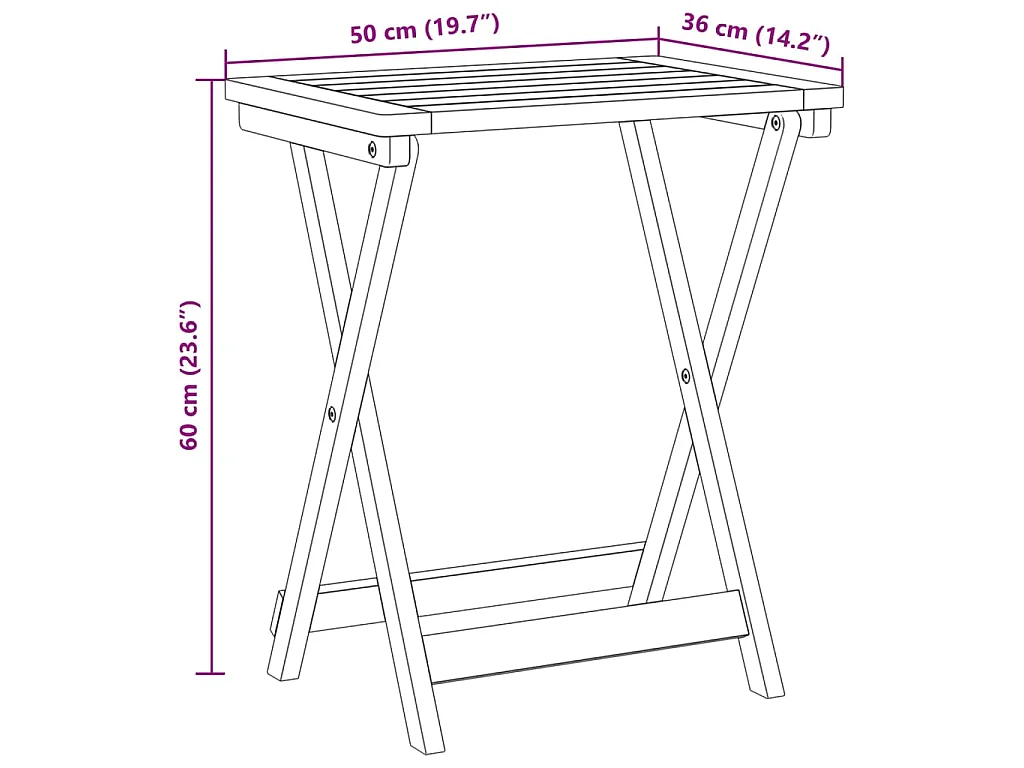 Tavolo da Giardino Pieghevole 50x36x60 cm Legno Massello Acacia