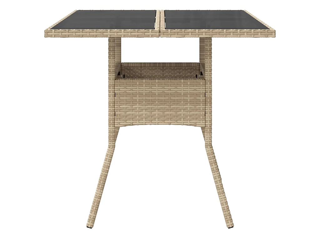 Tuintafel met glazen blad 80x80x75 cm poly rattan beige