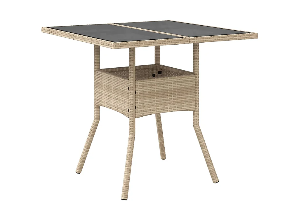 Tuintafel met glazen blad 80x80x75 cm poly rattan beige