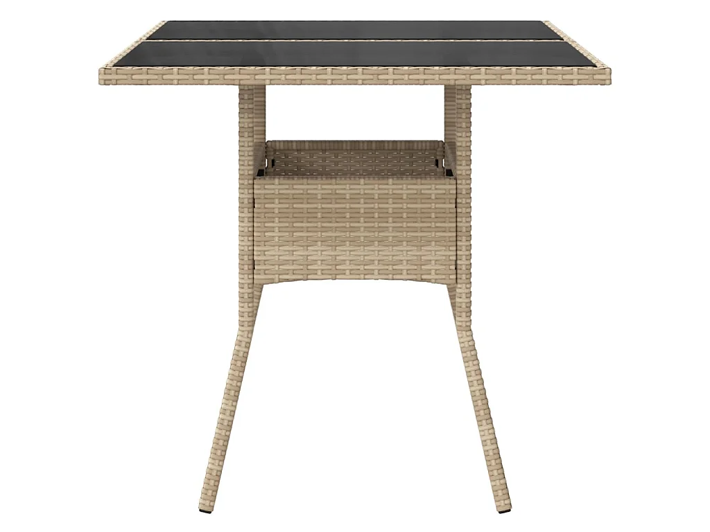 Table de jardin dessus en verre beige 80x80x75cm résine tressée
