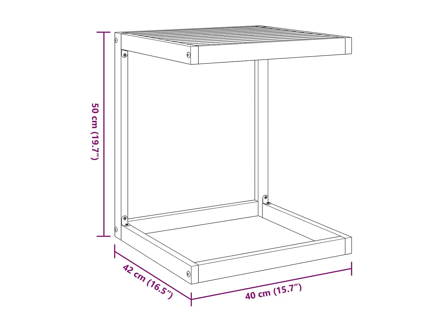 Tavolo a C 42x40x50 cm in Legno Massello di Acacia