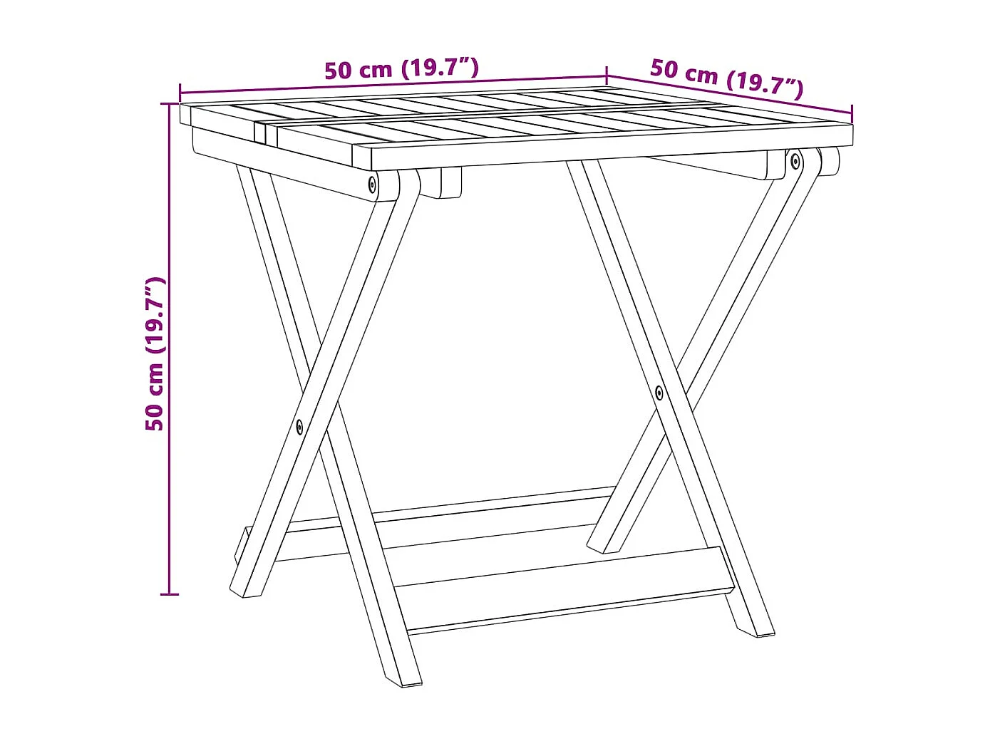 Table pliable de jardin 50x50x50 cm bois d'acacia solide