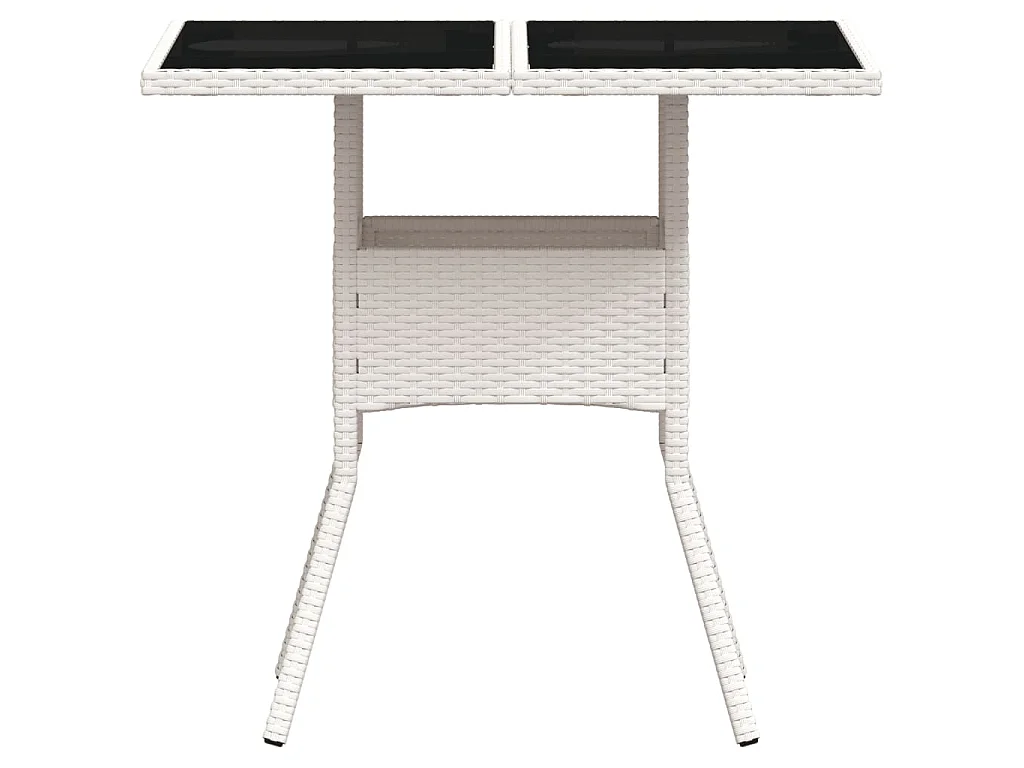 Stół ogrodowy z białym plecionym rattanem i blatem ze szkła 80x80x75cm