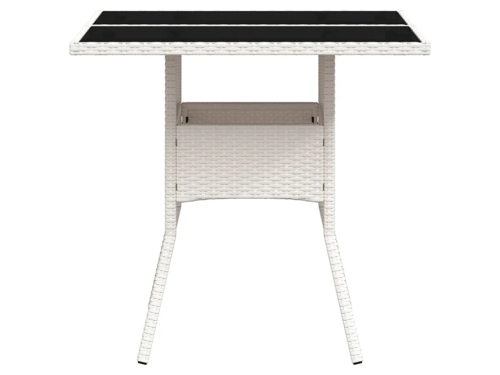 Stół ogrodowy z białym plecionym rattanem i blatem ze szkła 80x80x75cm