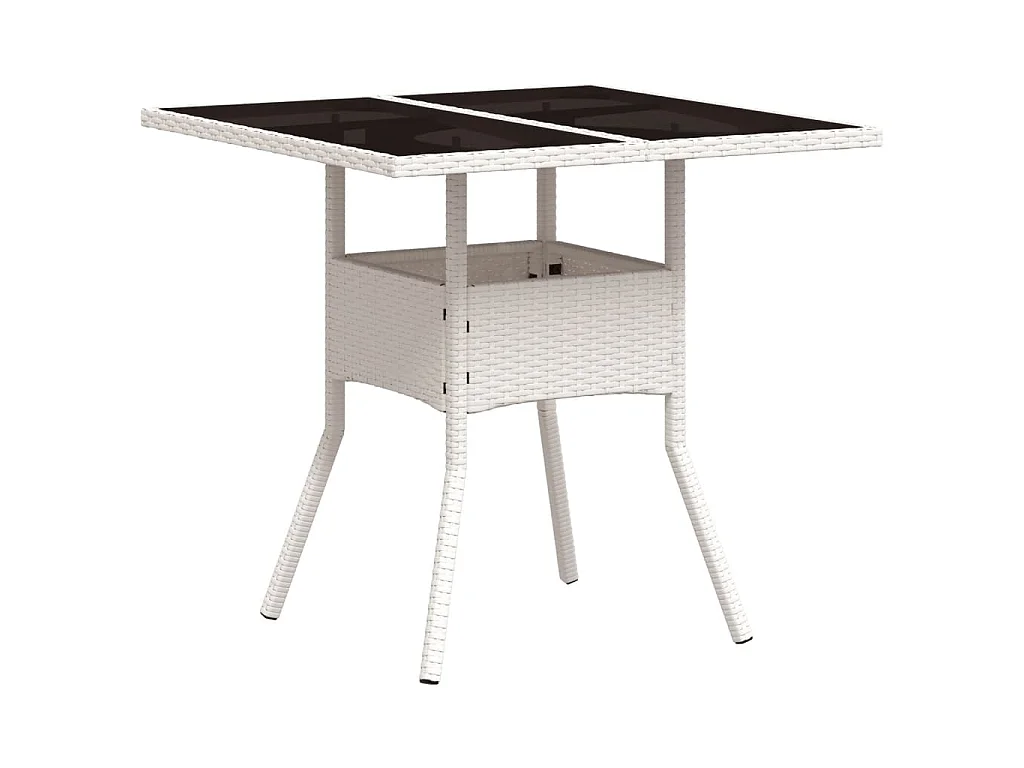 Stół ogrodowy z białym plecionym rattanem i blatem ze szkła 80x80x75cm