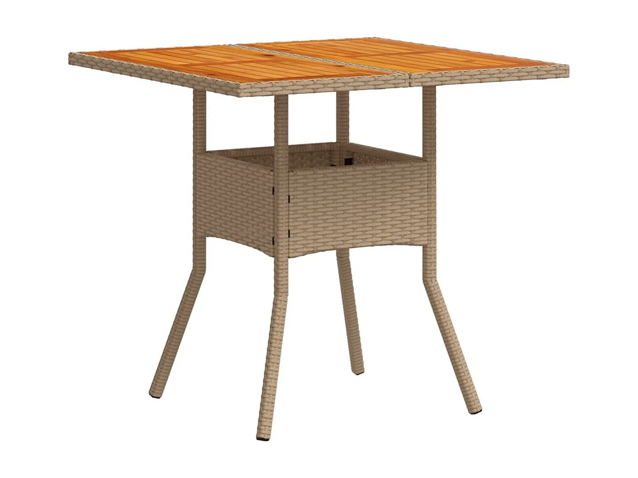 Tuintafel 80x80x75 cm poly rattan en acaciahout beige