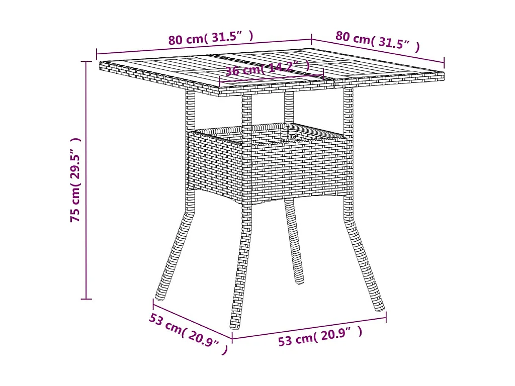 Tuintafel 80x80x75 cm poly rattan en acaciahout beige