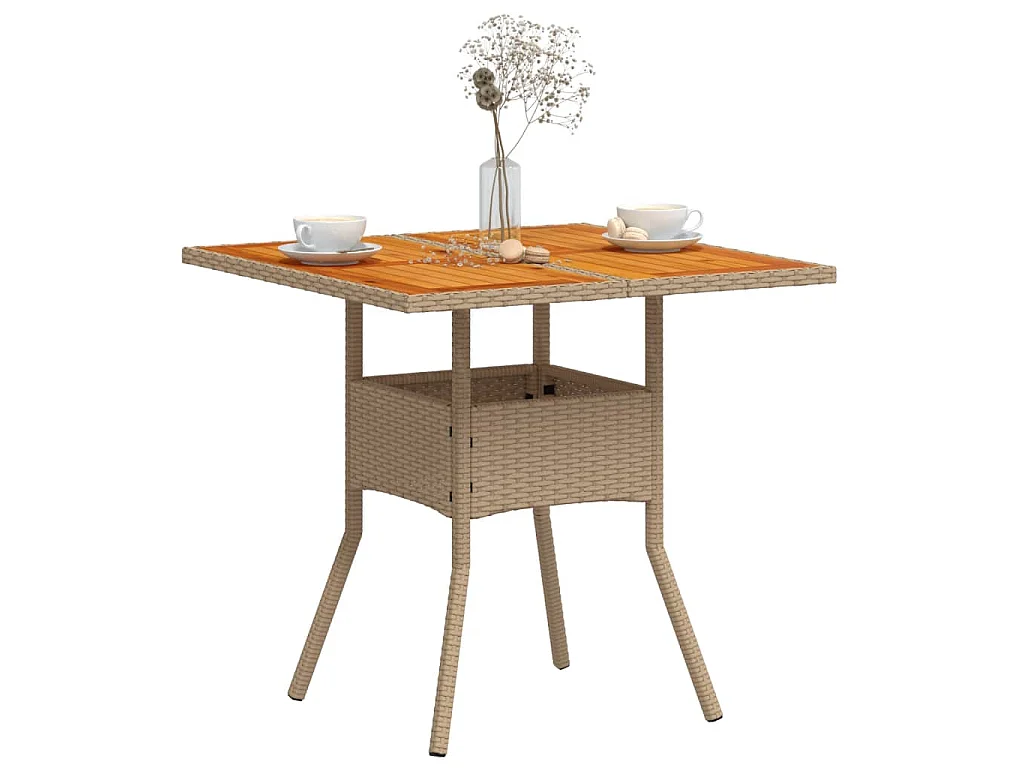 Tuintafel 80x80x75 cm poly rattan en acaciahout beige