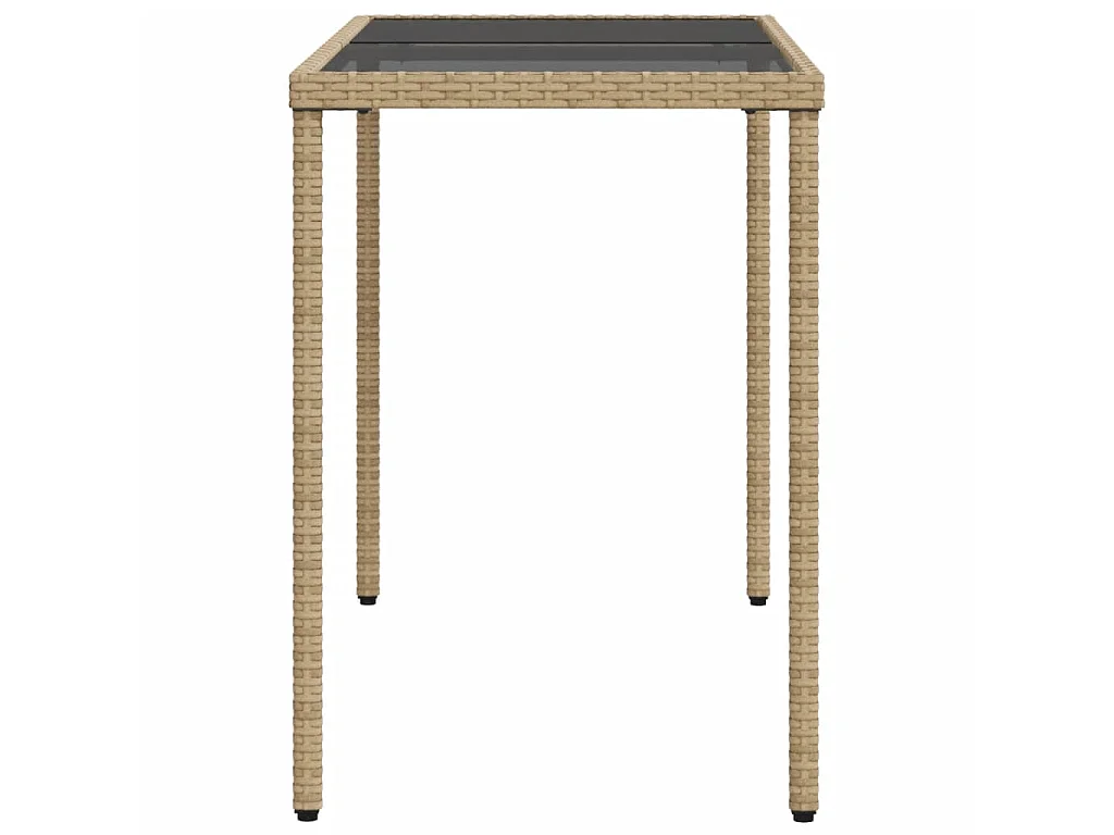 Gartentisch mit Glasplatte Beige 115x54x74 cm Poly Rattan
