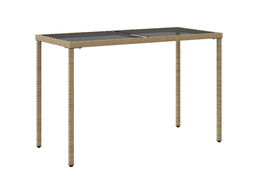 Gartentisch mit Glasplatte Beige 115x54x74 cm Poly Rattan