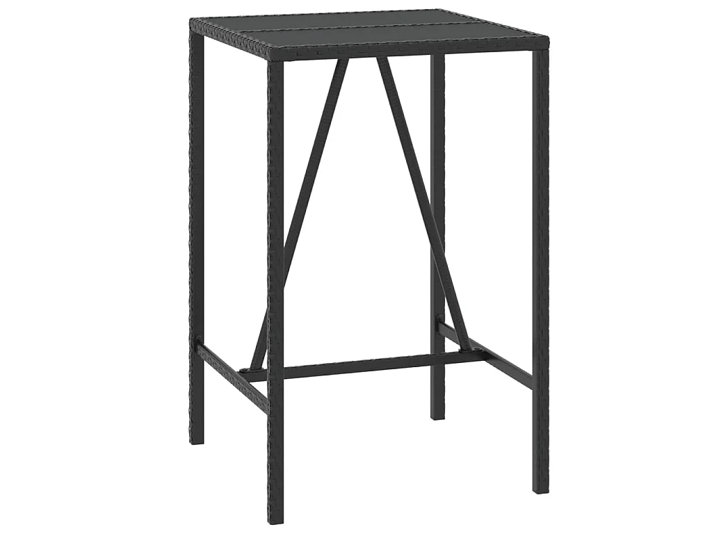 Table de bar et dessus en verre noir 70x70x110 cm poly rotin