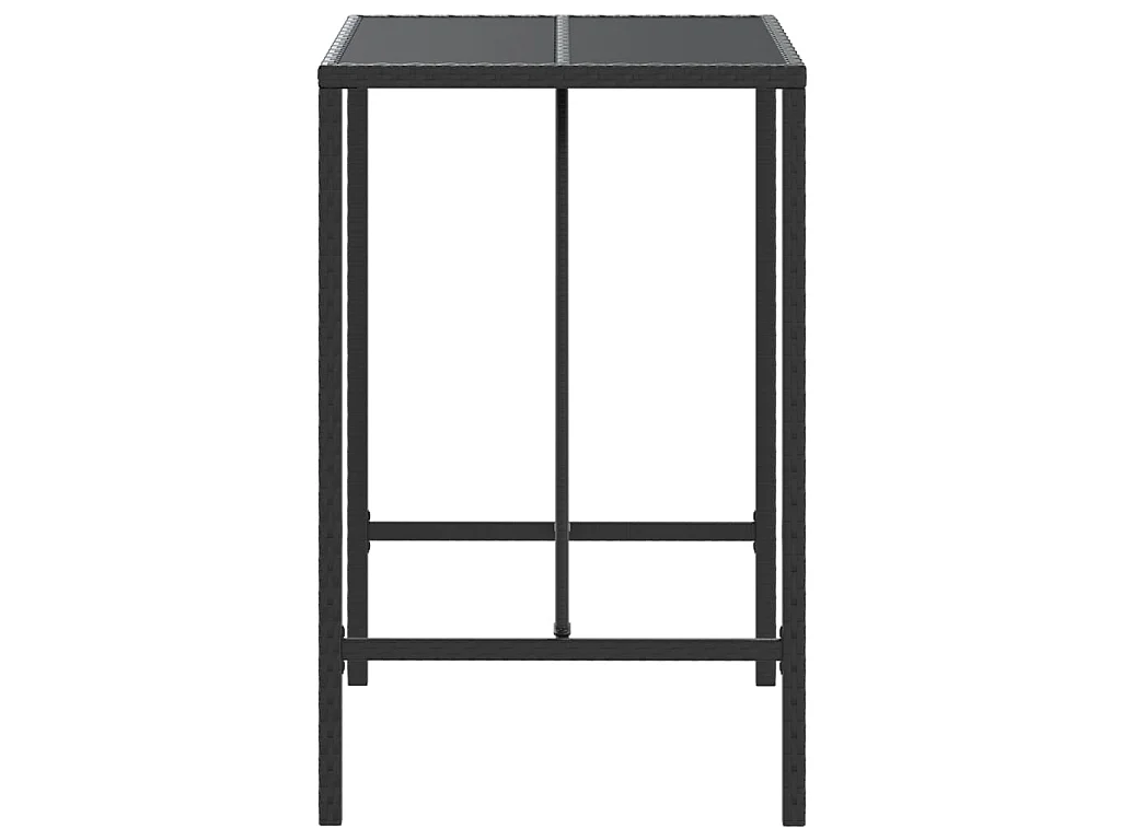 Table de bar et dessus en verre noir 70x70x110 cm poly rotin