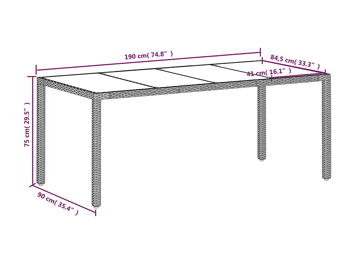 Table de jardin avec dessus en verre blanc résine tressée