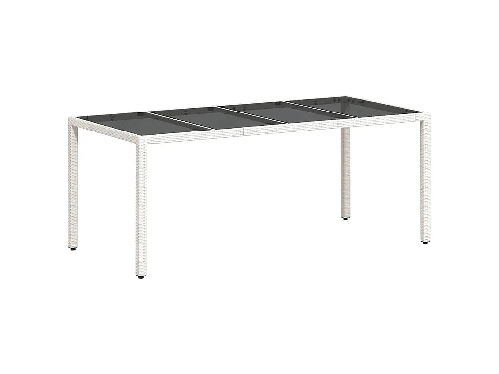 Gartentisch mit Glasplatte Weiß 190x90x75 cm Poly Rattan