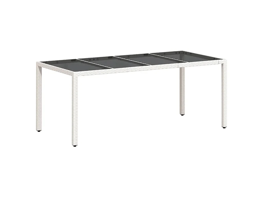 Gartentisch mit Glasplatte Weiß 190x90x75 cm Poly Rattan