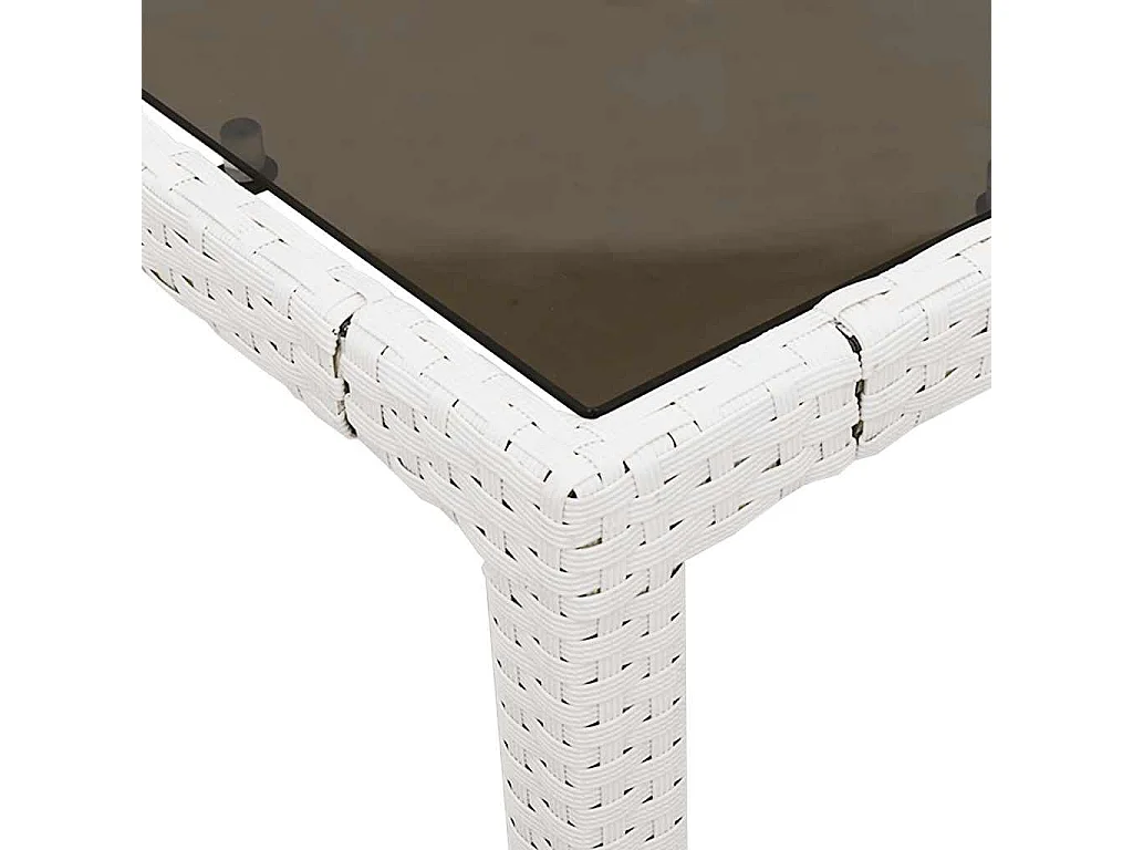 Gartentisch mit Glasplatte Weiß 190x90x75 cm Poly Rattan