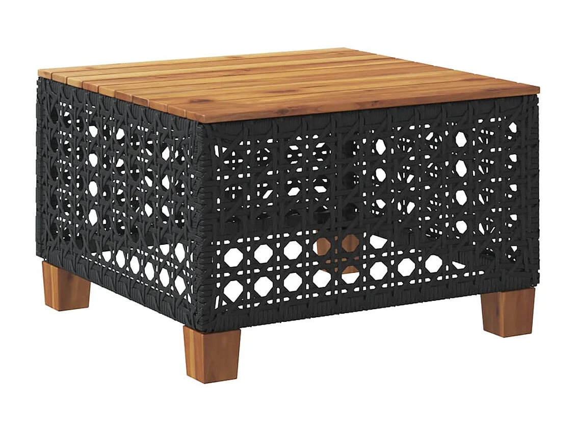 Tuintafel 55x55x36 cm poly rattan en acaciahout zwart