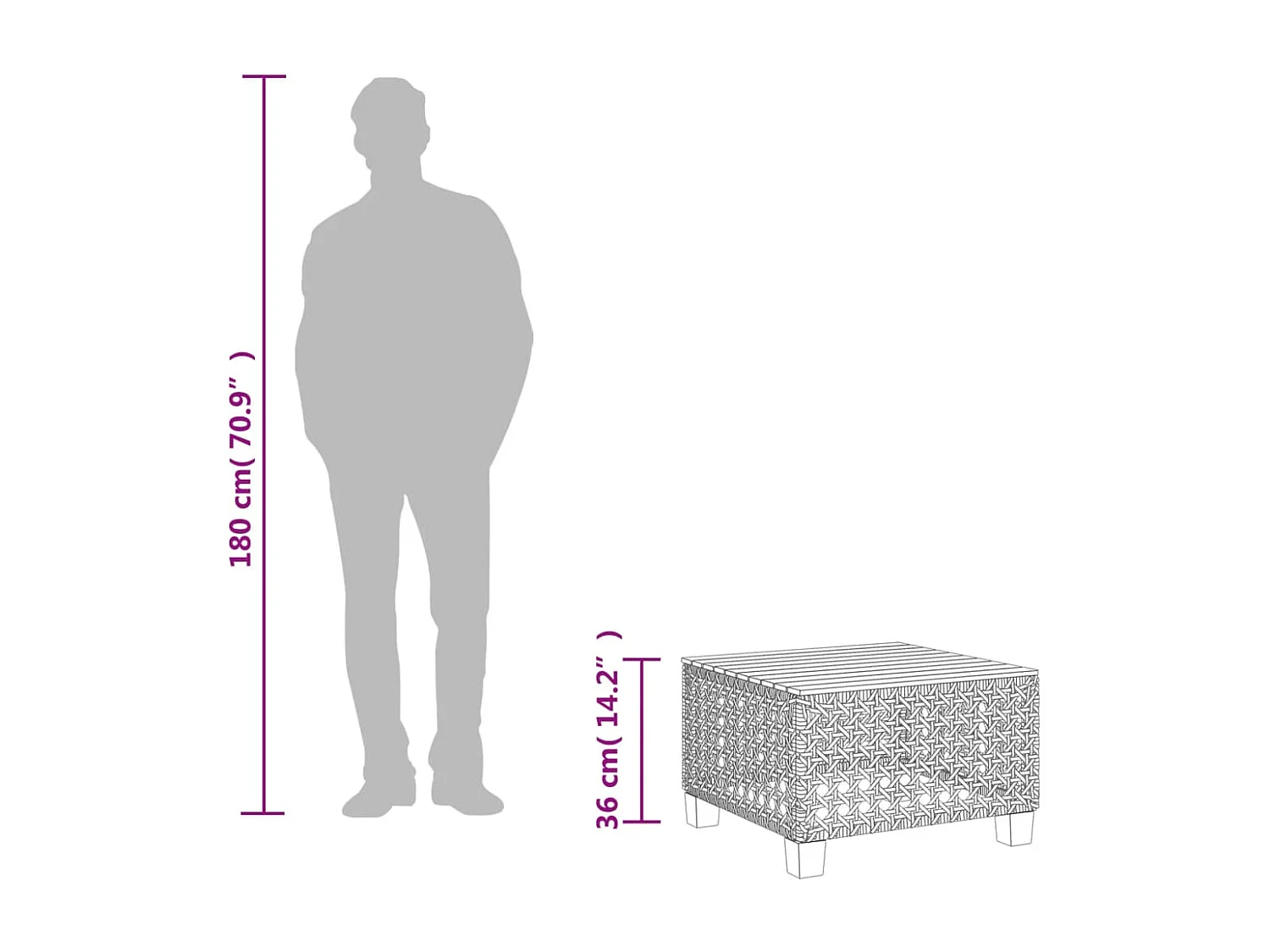 Tuintafel 55x55x36 cm poly rattan en acaciahout zwart