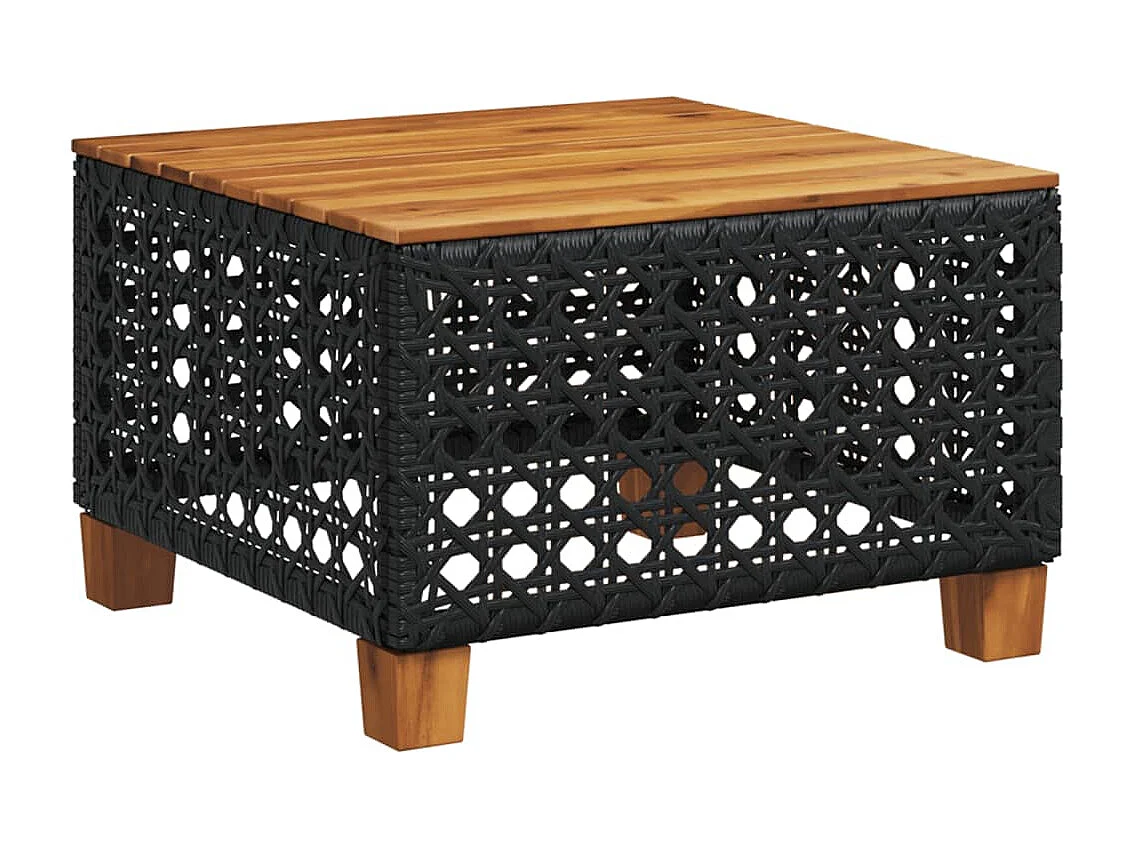 Table de jardin noir 55x55x36 cm résine tressée et bois acacia