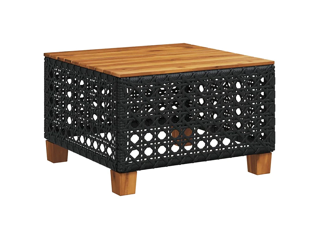 Table de jardin noir 55x55x36 cm résine tressée et bois acacia