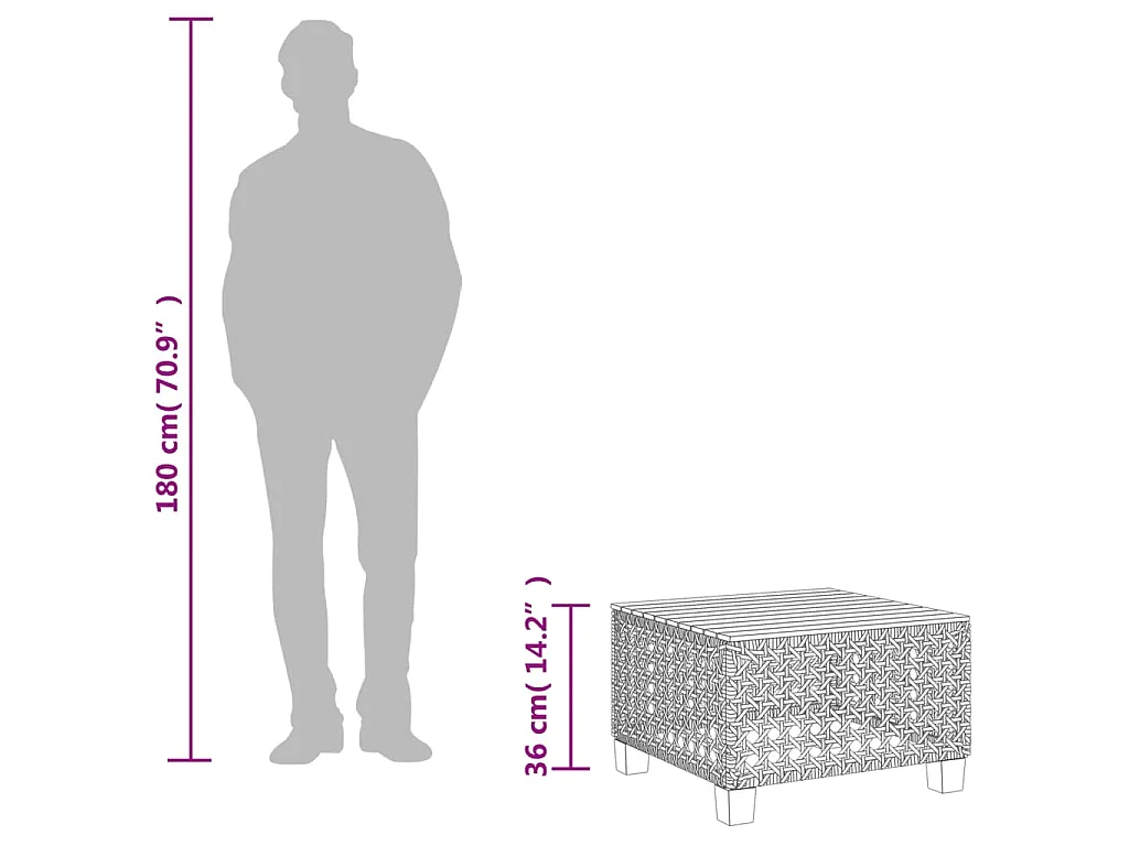 Table de jardin noir 55x55x36 cm résine tressée et bois acacia