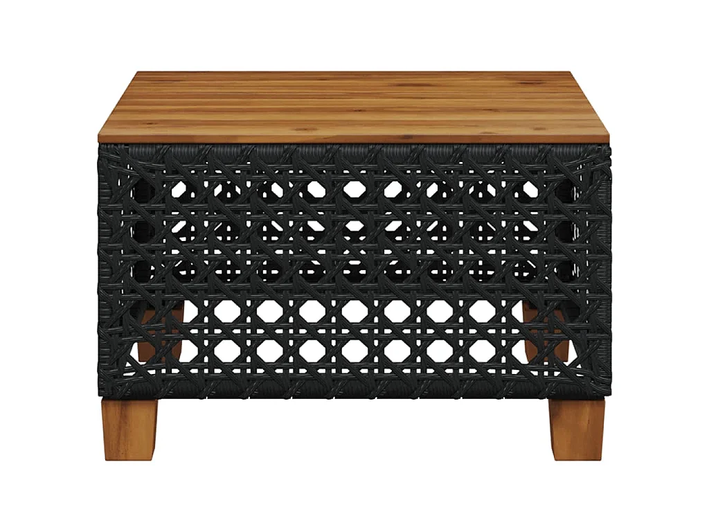 Table de jardin noir 55x55x36 cm résine tressée et bois acacia