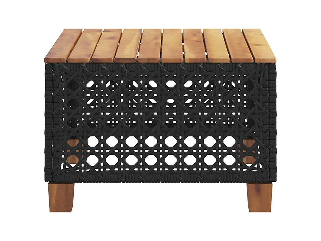 Table de jardin noir 55x55x36 cm résine tressée et bois acacia