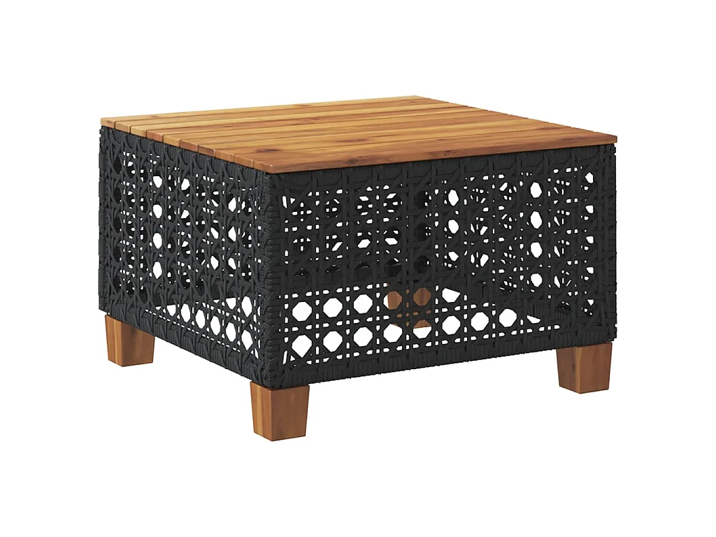 Table de jardin noir 55x55x36 cm résine tressée et bois acacia
